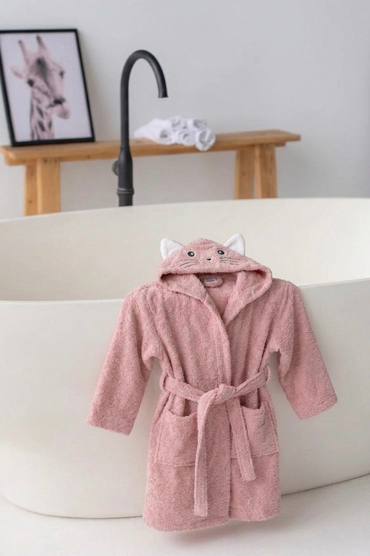 Rabbit Hooded Kids Bathrobe – Peach Terry (Ages 4, 6, & 8)