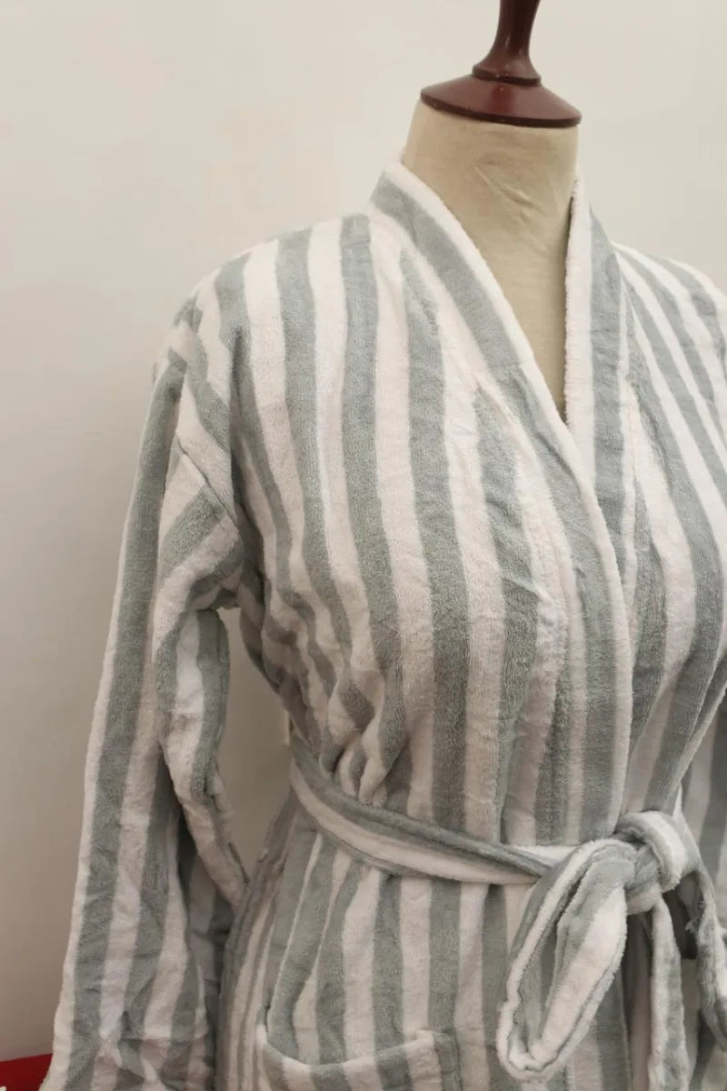 Classic Striped Bathrobe | Sophisticated Mint & White Design