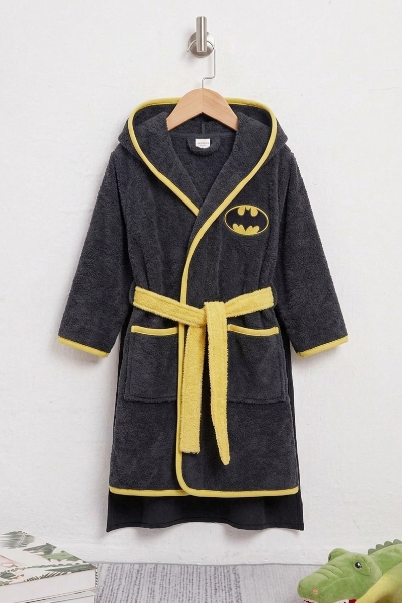 Batman Hooded Kids Bathrobe – Dark Grey & Black (Ages 4, 6, & 8)