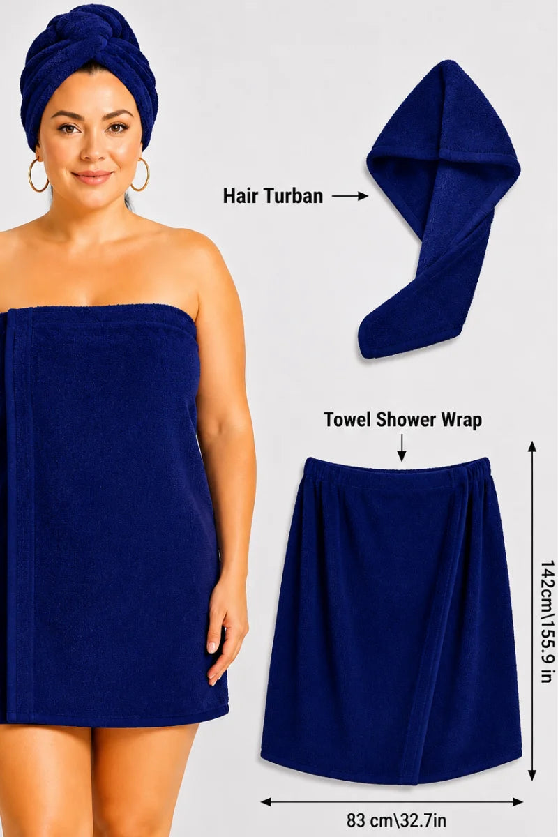 Womens Shower Wrap and Hair Turban set of 2 (Available in 4 Colors)