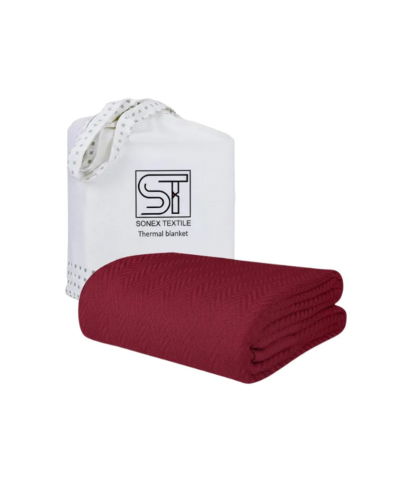 ULTRA SOFT THERMAL BLANKET – Maroon (Double Bed 210x240 cm) | 100% Cotton Weave | Four-Season Comfort | 250 GSM