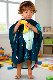 Kids Teal Hoodie Towel | Printed Poncho Bath Towel
