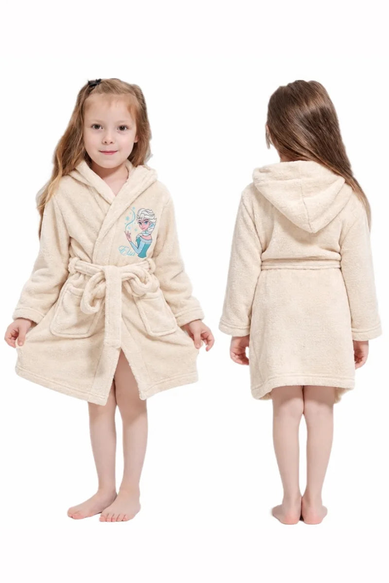 Elsa Frozen Hooded Kids Bathrobe – Cream & Dusty Pink (Ages 6, 8, 10, 12 Years)