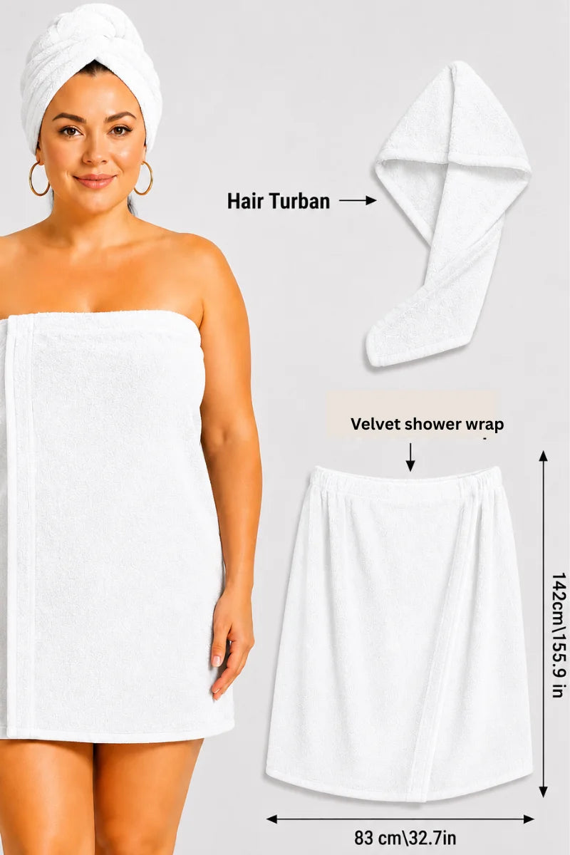 Velvet Shower Wrap with Hair Turban | For Ladies | Highly Absorbent | 4 Colors Available