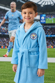 Manchester City Hooded Kids Bathrobe – Sky Blue Soft & Cozy (Ages 4, 6, 8, 10, 12 Years)