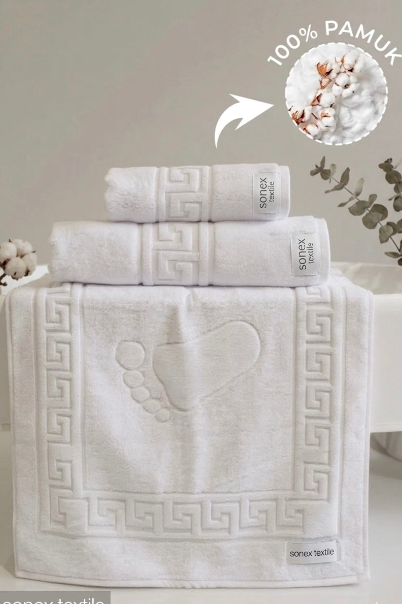 Pure White Premium Cotton Towels Set | Pack of 3