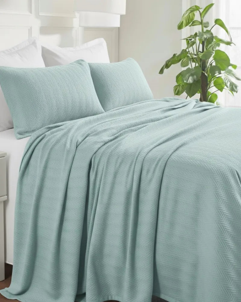 ULTRA SOFT THERMAL BLANKET – Aqua (Double Bed 210x240 cm) | 100% Cotton Weave | Four-Season Comfort | 250 GSM