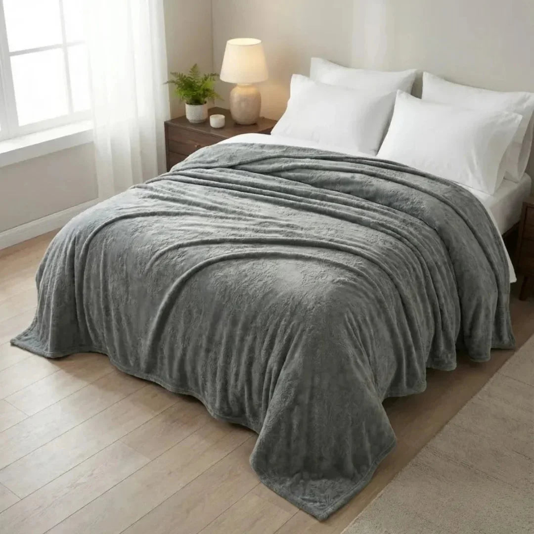 Premium Grey Dyed Embossed AC Fleece Blanket