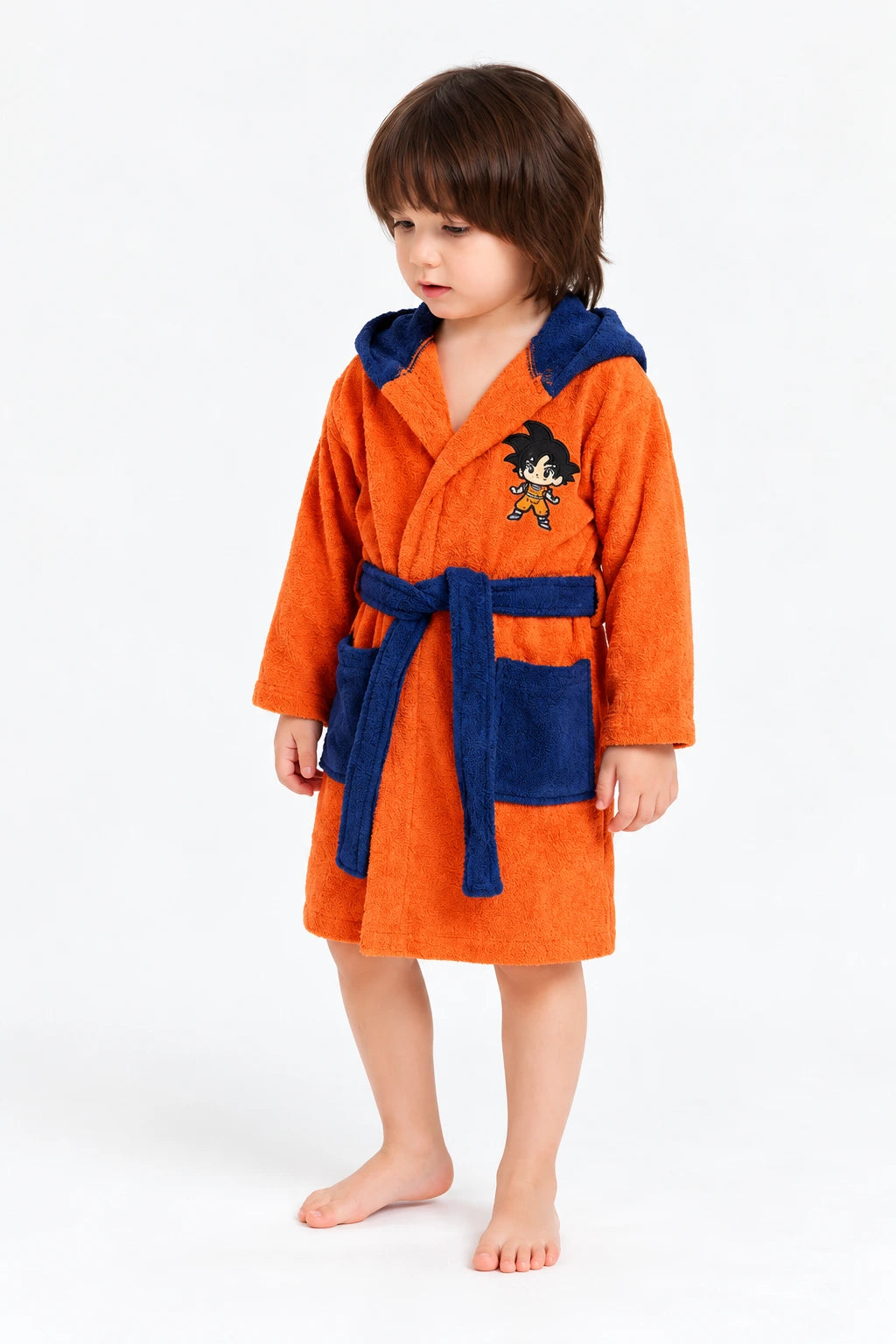 Goku Hooded Kids Bathrobe – Orange & Navy Blue (Ages 4, 6, 8 & 10 Years)