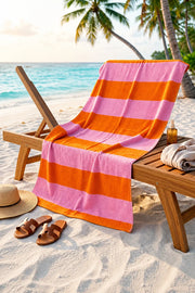 Pink & Orange Striped 100% Cotton Extra Soft Bath Sheet Towel – 35 × 70 Inches