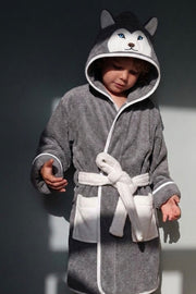 Wolf Hooded Kids Bathrobe – Dark Gray (Ages 4, 6, & 8)