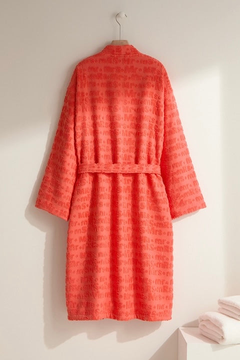 Women (Mr,s) embossed Bathrobe – Rich orange, Soft cotton , Luxurious Fit