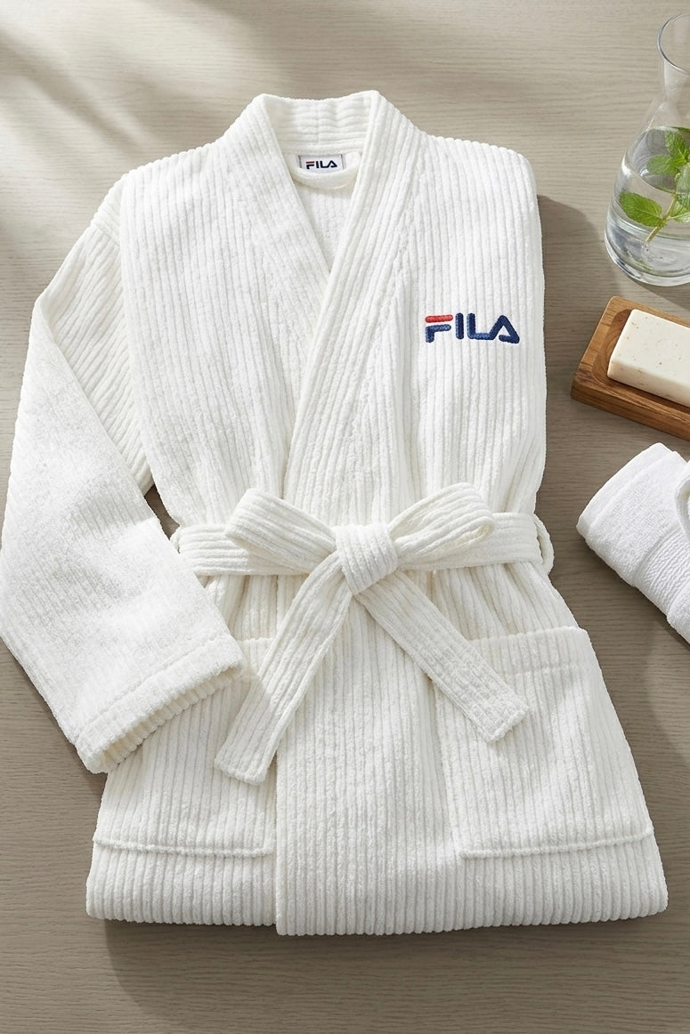 Kimono Branded cotton Bathrobe  |cream & navy blue | couple gift