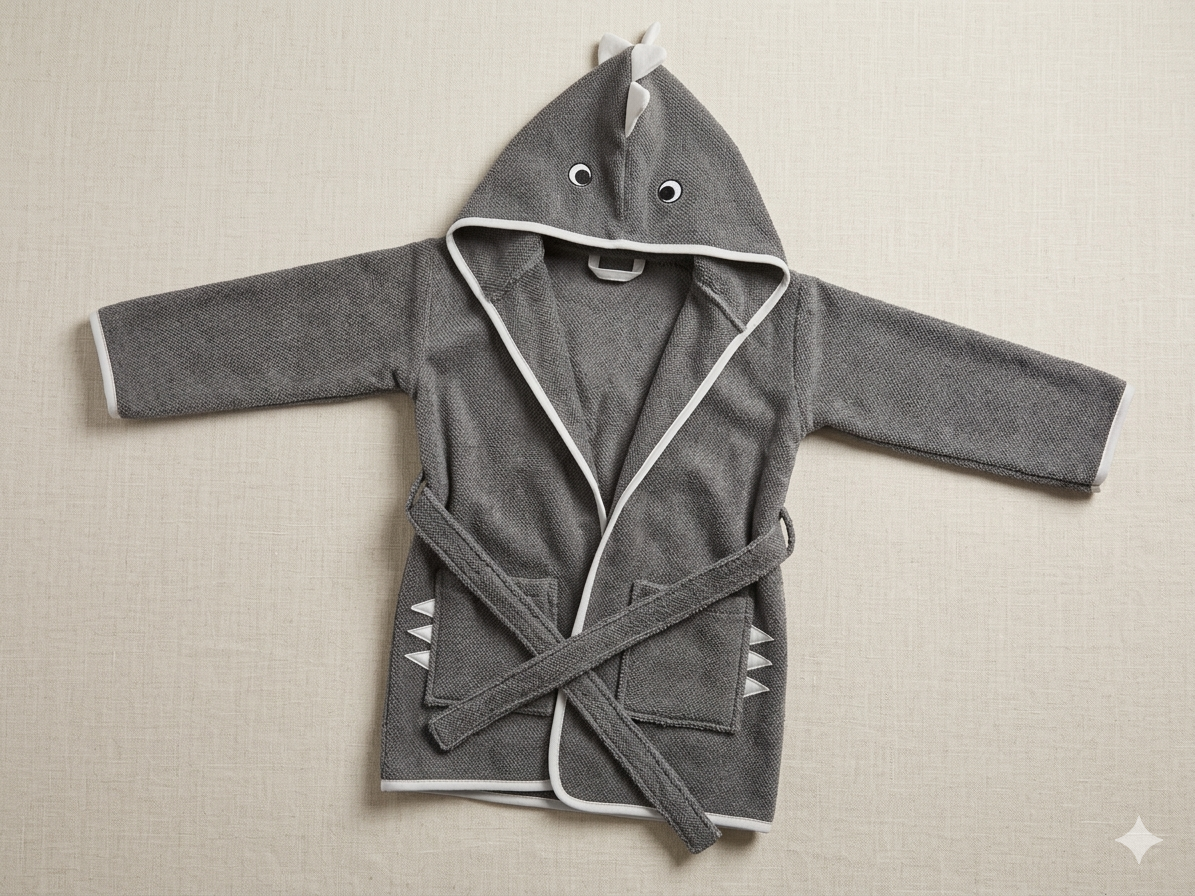 Gray Dragon Kids Bathrobe – Soft & Cozy | For Kids Aged 4-8 Years