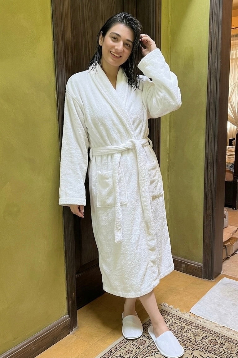 White bathrobe & Slipper | 100% cotton for men and women | velvet Slipper and Towel | 400 gsm
