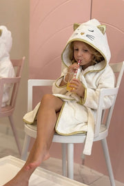 Cream Cat Kids Bathrobe – Soft & Cozy | 4–8 Years
