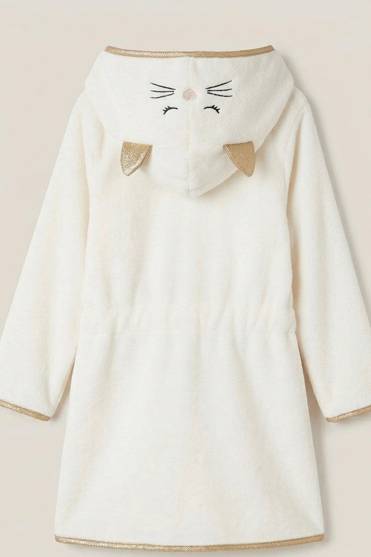 Cream Cat Kids Bathrobe – Soft & Cozy | 4–8 Years