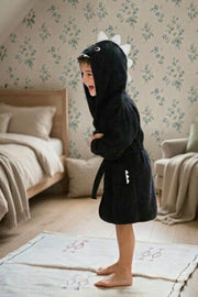 Black Dino Kids Bathrobe – Soft & Cozy For Kids (Ages 3, 6, & 12)