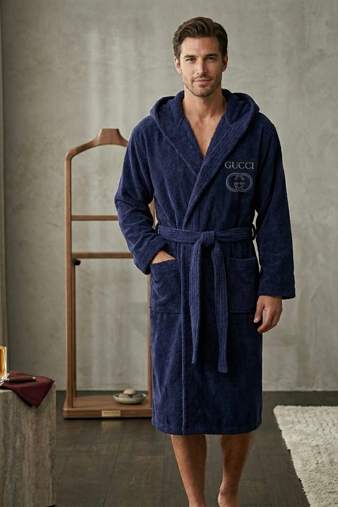 Branded Premium velvet cotton Bathrobe  | Light navy blue | unisex bathrobe