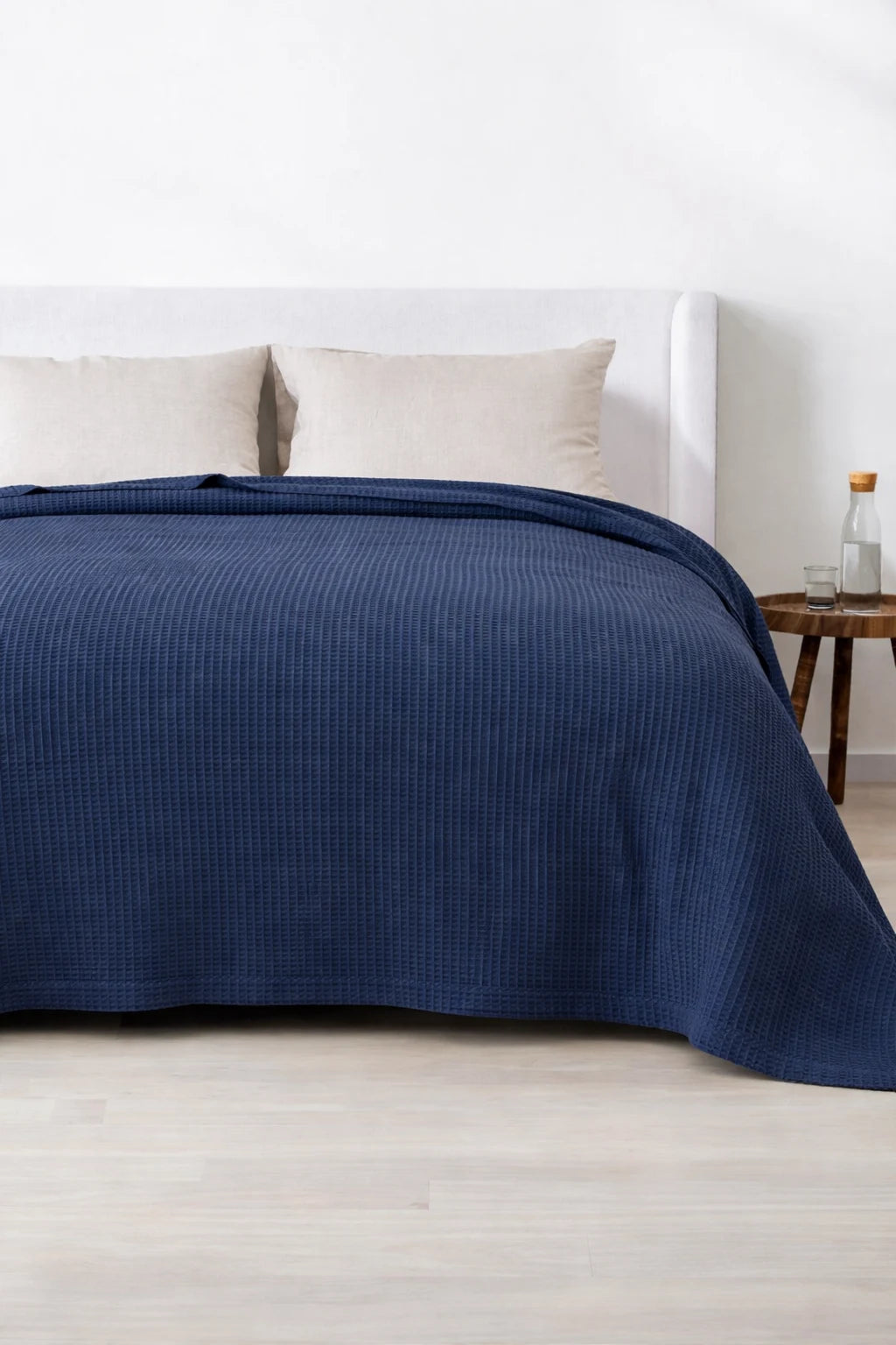 Navy Blue Waffle Blanket Close Weave | Soft, Breathable, Organic Comfort