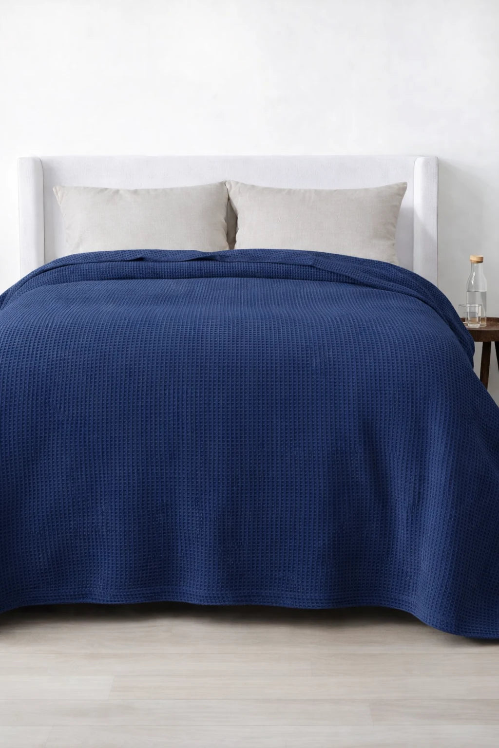 Navy Blue Waffle Blanket Close Weave | Soft, Breathable, Organic Comfort