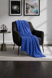 Luxurious Navy Blue  Embossed Blanket | Coral AC Fleece