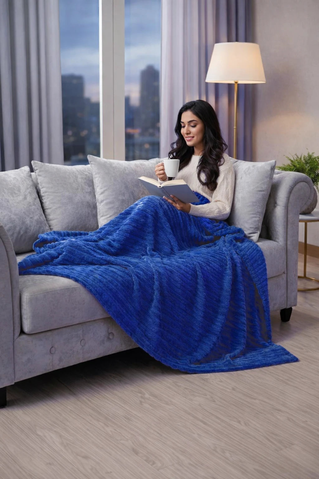 Luxurious Navy Blue  Embossed Blanket | Coral AC Fleece