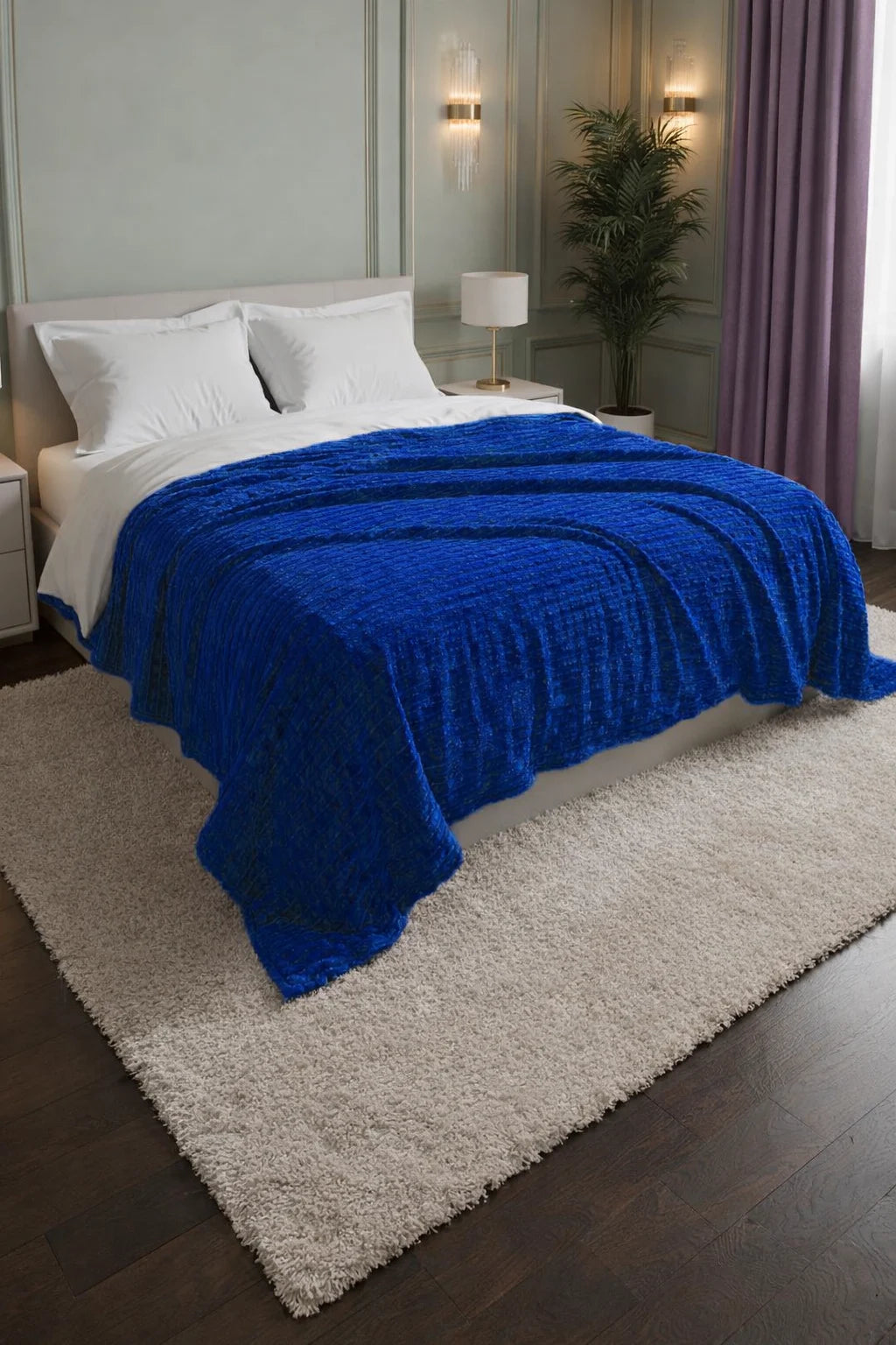 Luxurious Navy Blue  Embossed Blanket | Coral AC Fleece