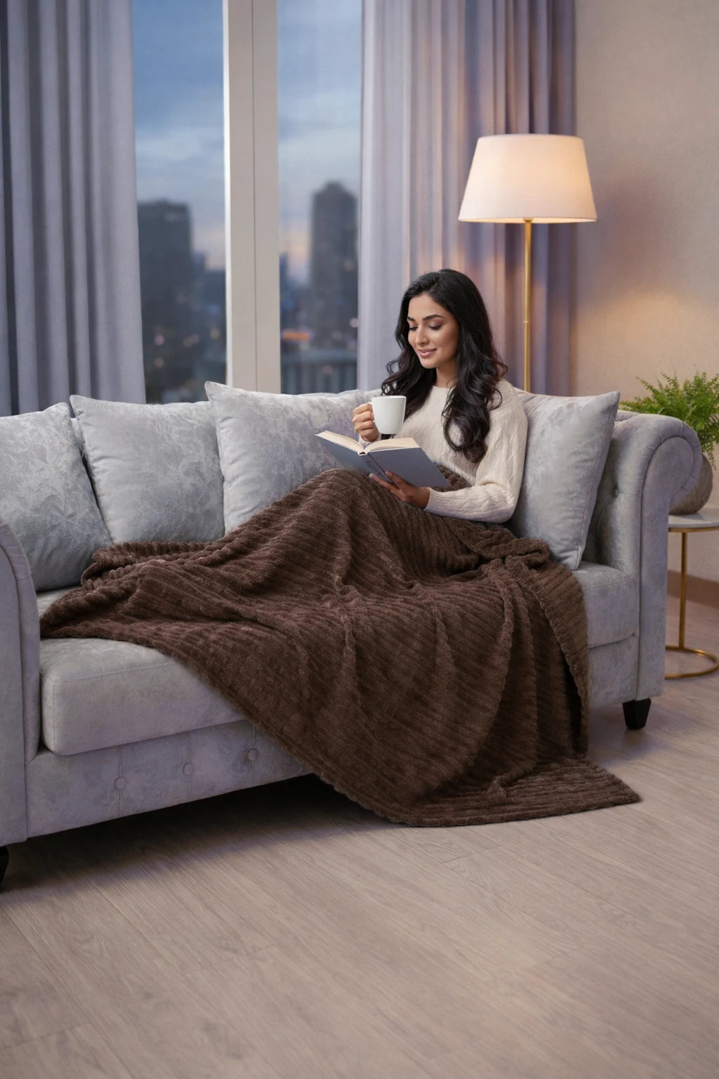 Luxurious Brown  Embossed Blanket | Coral AC Fleece