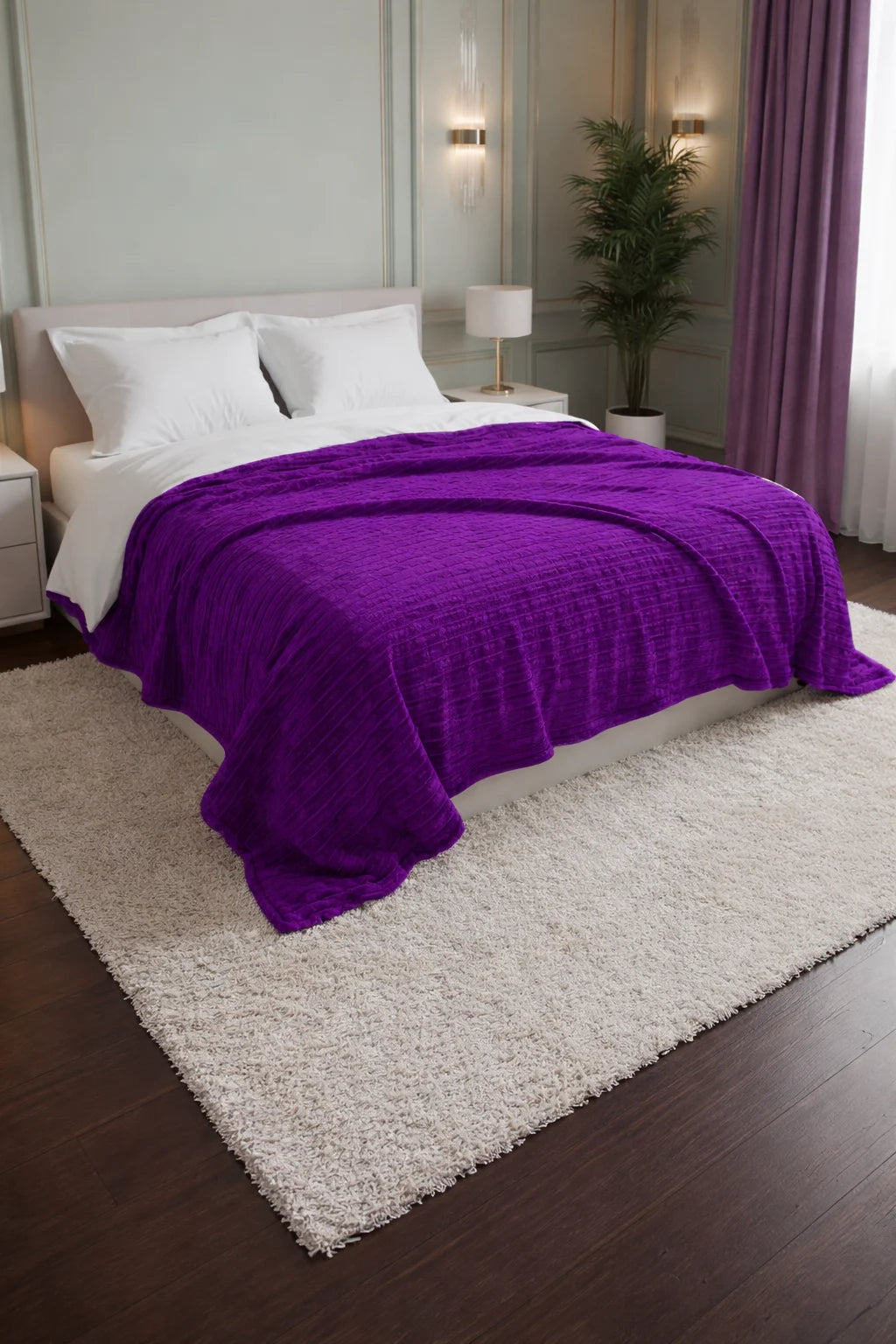 Luxurious Purple Embossed Blanket | Coral AC Fleece