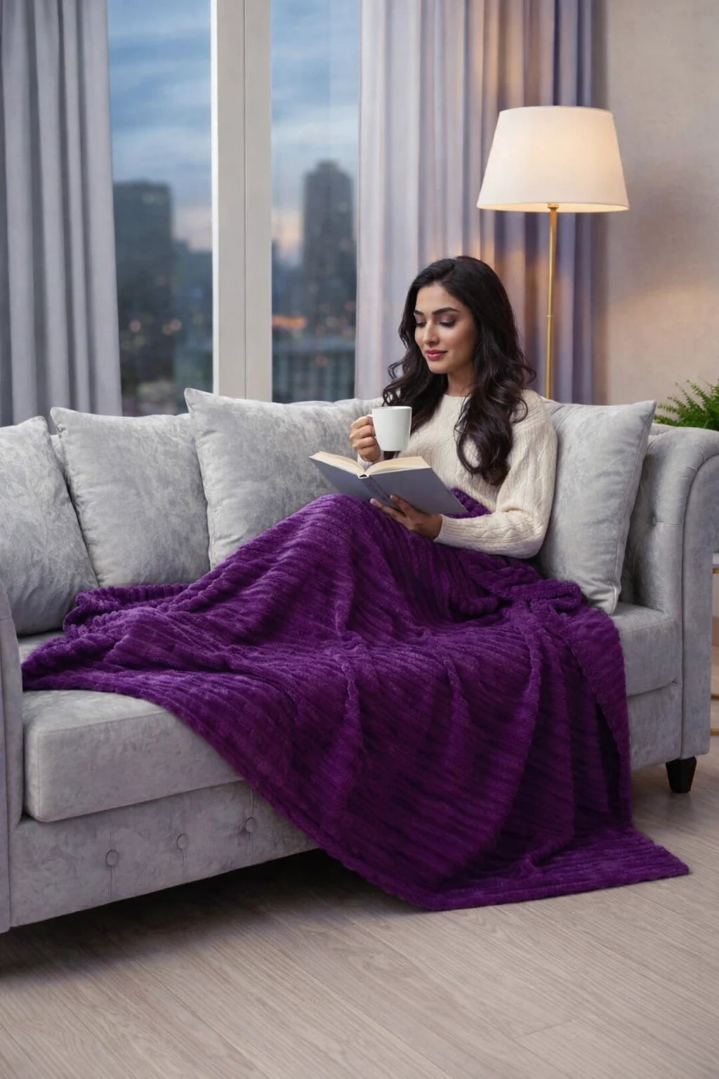 Luxurious Purple Embossed Blanket | Coral AC Fleece