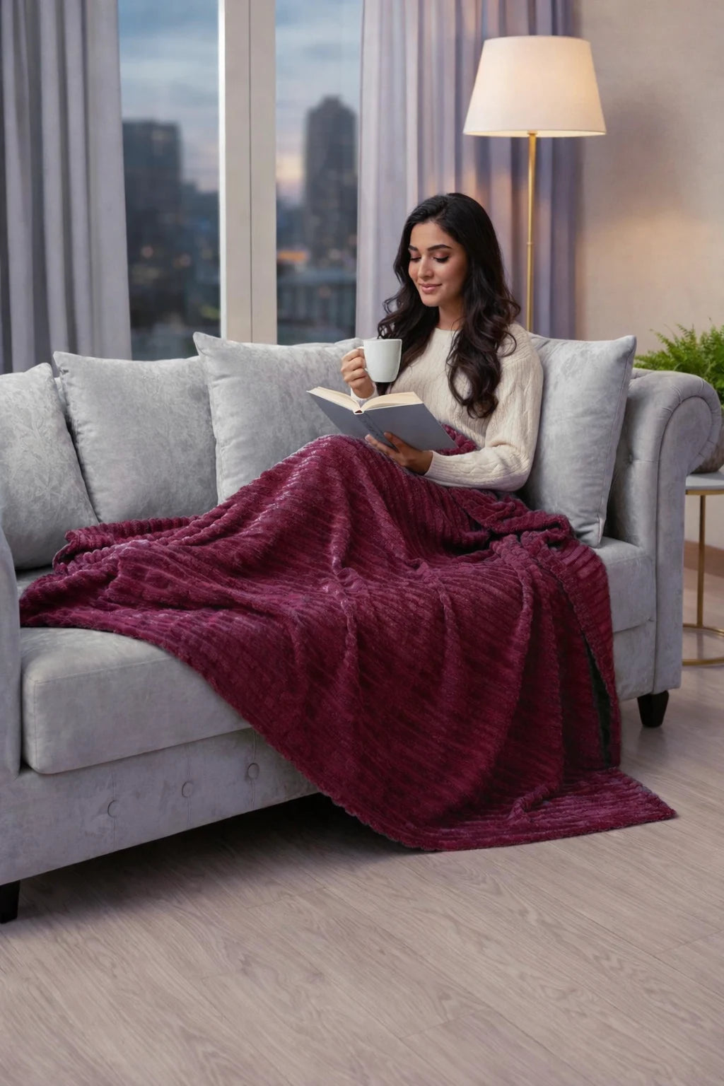 Luxurious Maroon Embossed Blanket | Coral AC Fleece