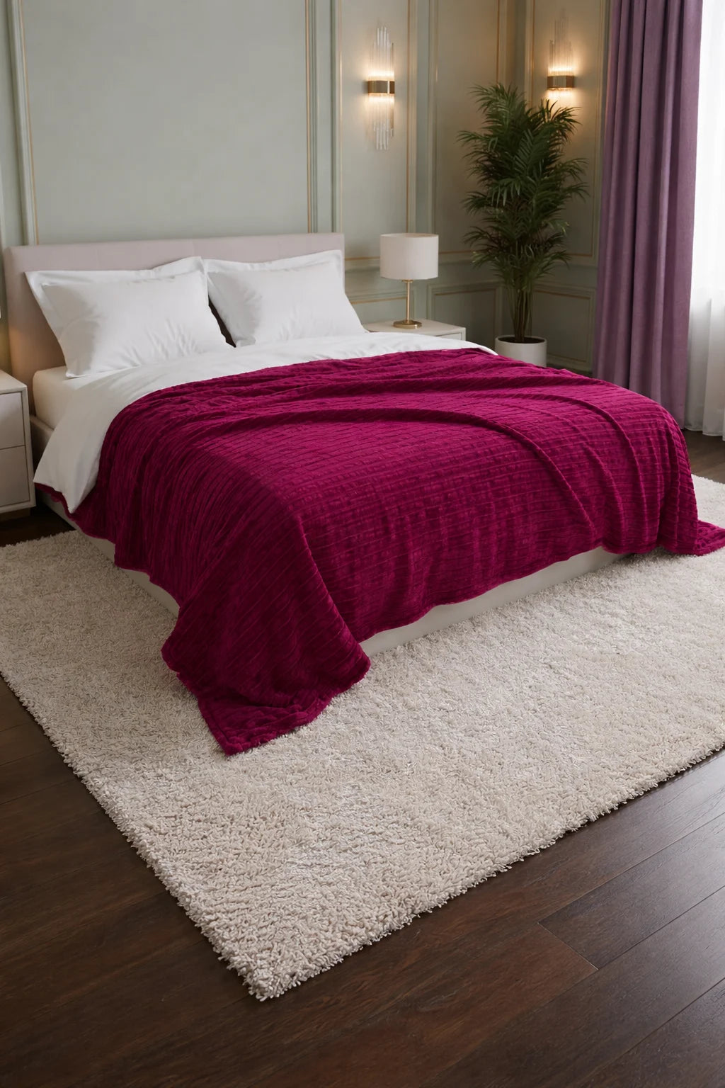 Luxurious Maroon Embossed Blanket | Coral AC Fleece