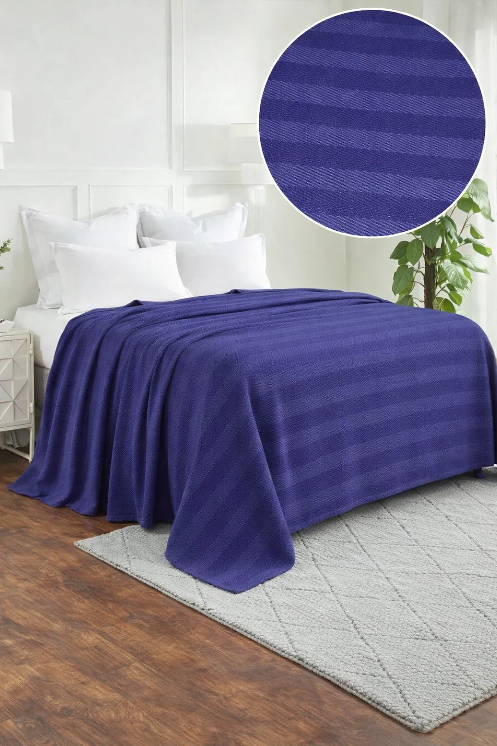 Textured Chevron Woven Cotton Blanket – Cozy All-Season Throw in Rich Blue