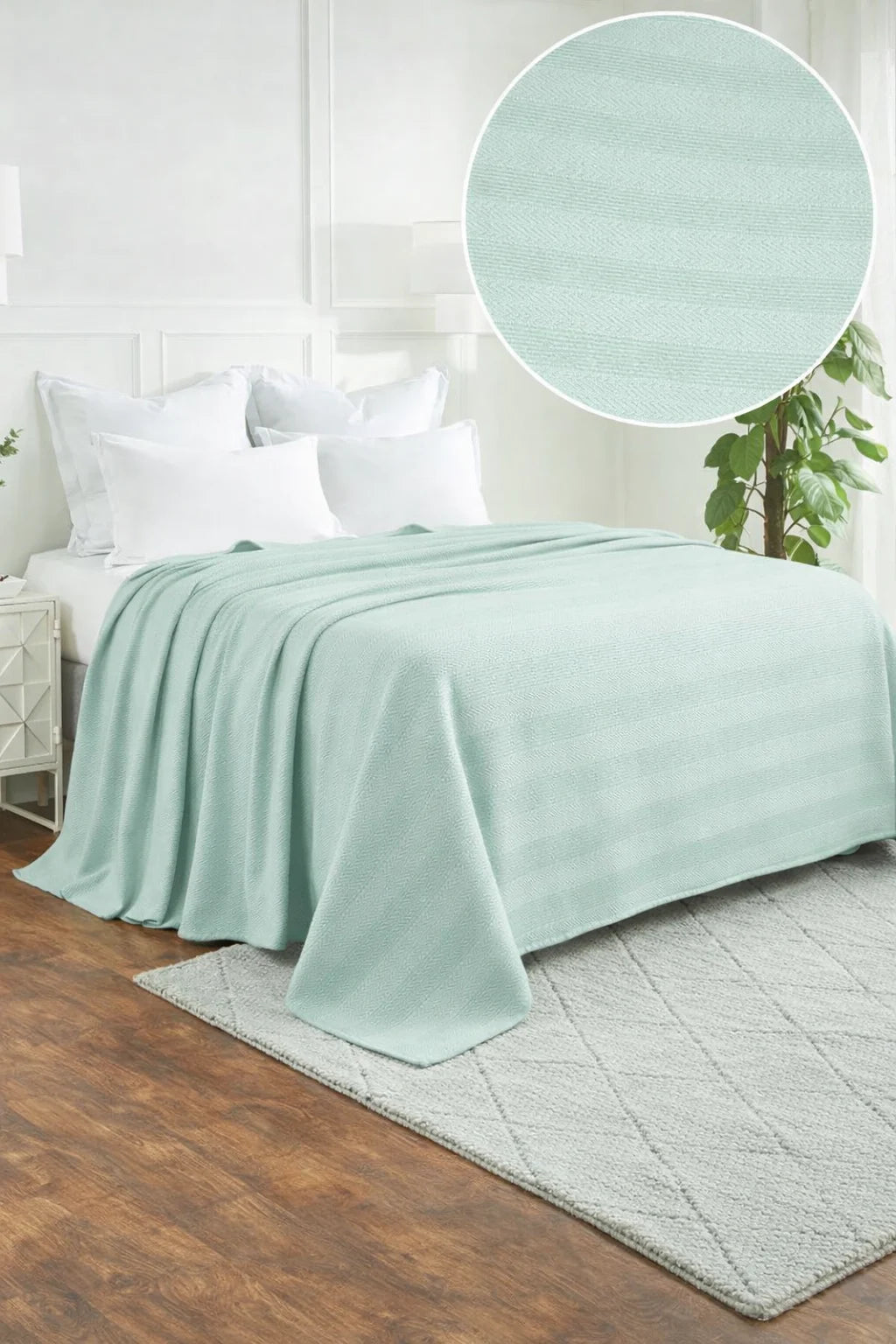Textured Chevron Woven Cotton Blanket – Cozy All-Season Throw in Rich Teal Green