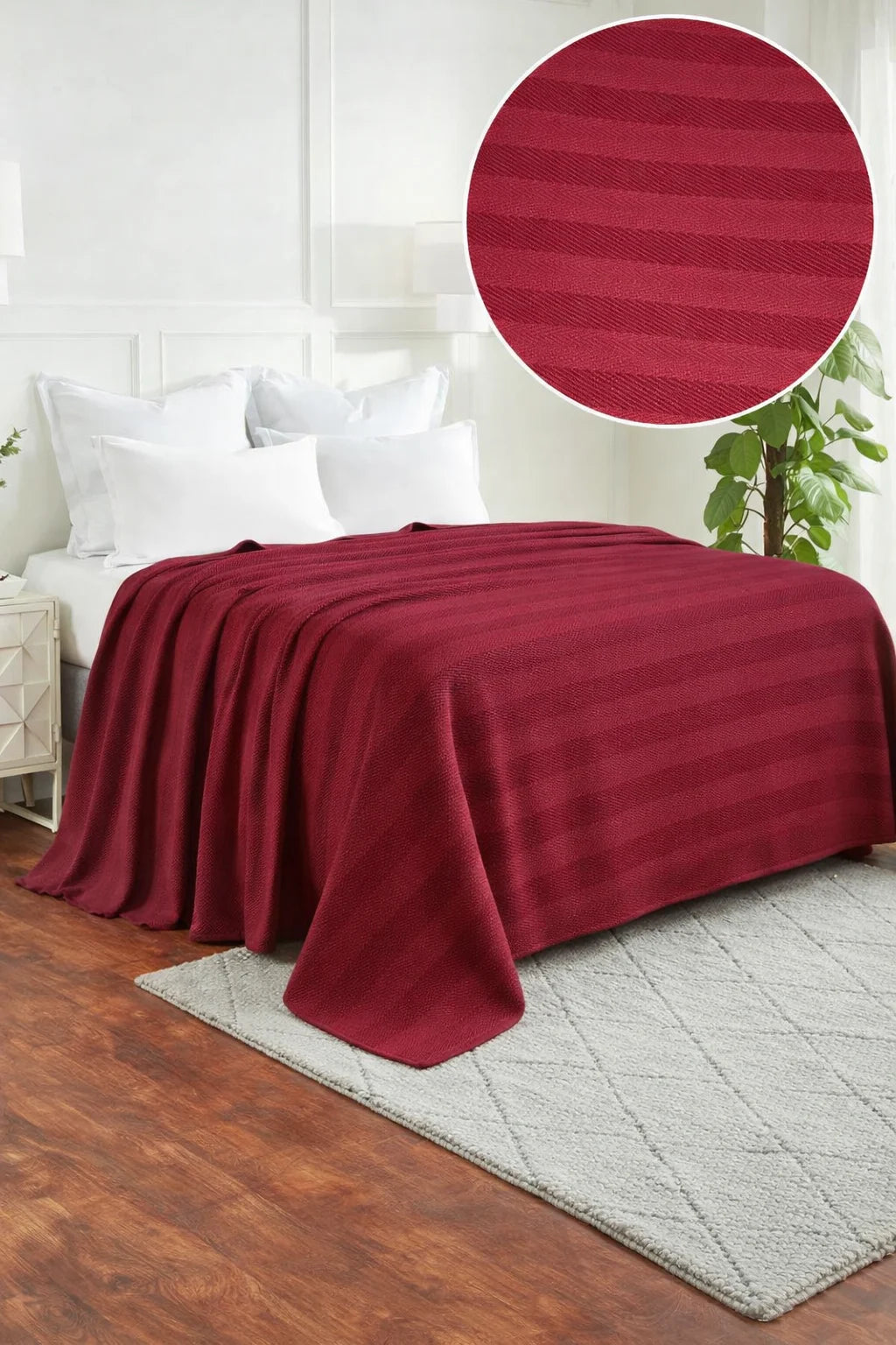 Textured Chevron Woven Cotton Blanket – Cozy All-Season Throw in Rich Maroon