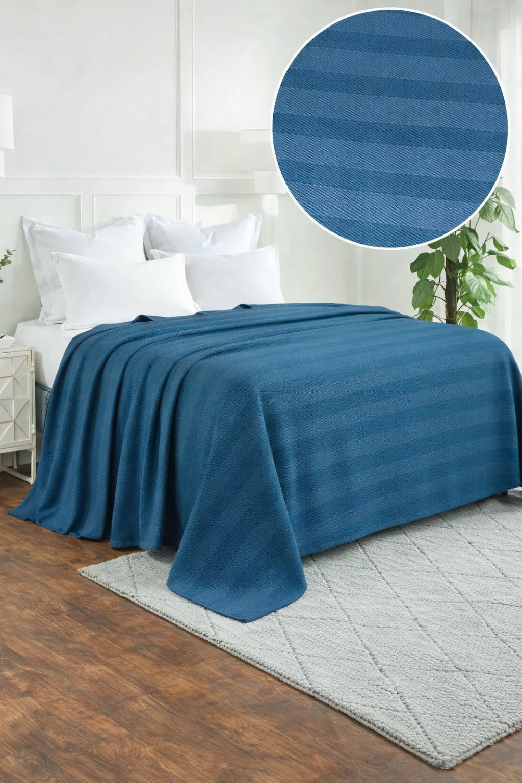 Textured Chevron Woven Cotton Blanket – Cozy All-Season Throw in Rich Light Blue