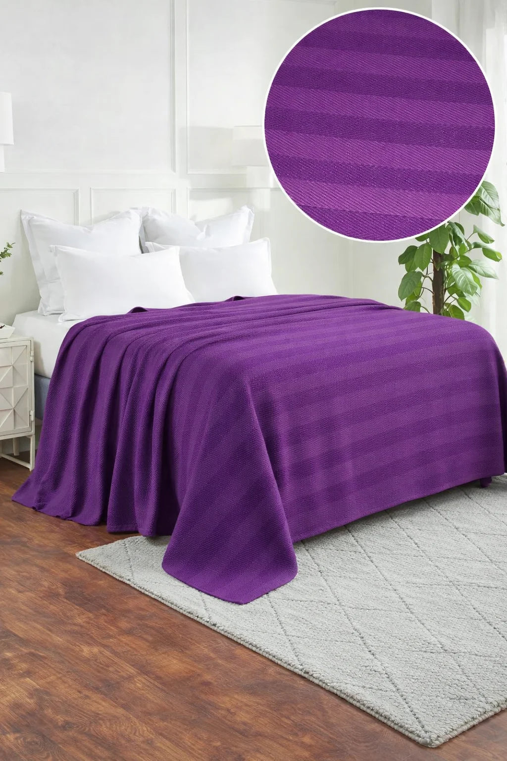 Textured Chevron Woven Cotton Blanket – Cozy All-Season Throw in Rich Purple