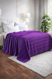 Textured Chevron Woven Cotton Blanket – Cozy All-Season Throw in Rich Purple