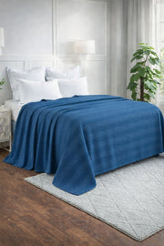 Textured Chevron Woven Cotton Blanket – Cozy All-Season Throw in Rich Light Blue
