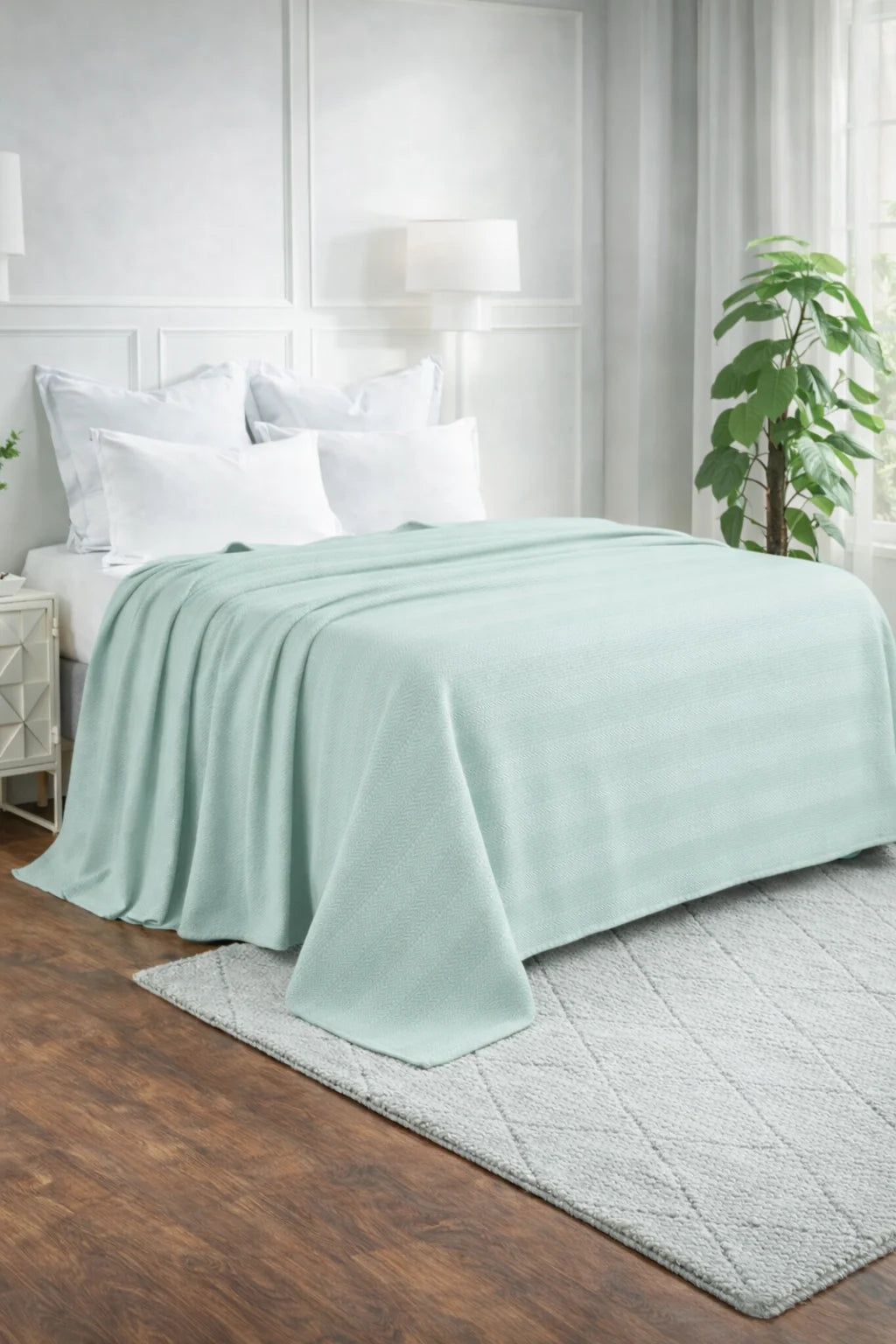 Textured Chevron Woven Cotton Blanket – Cozy All-Season Throw in Rich Teal Green