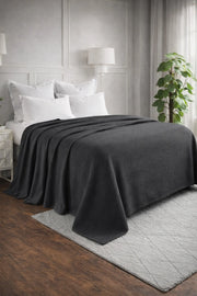 Textured Chevron Woven Cotton Blanket – Cozy All-Season Throw in Rich Black