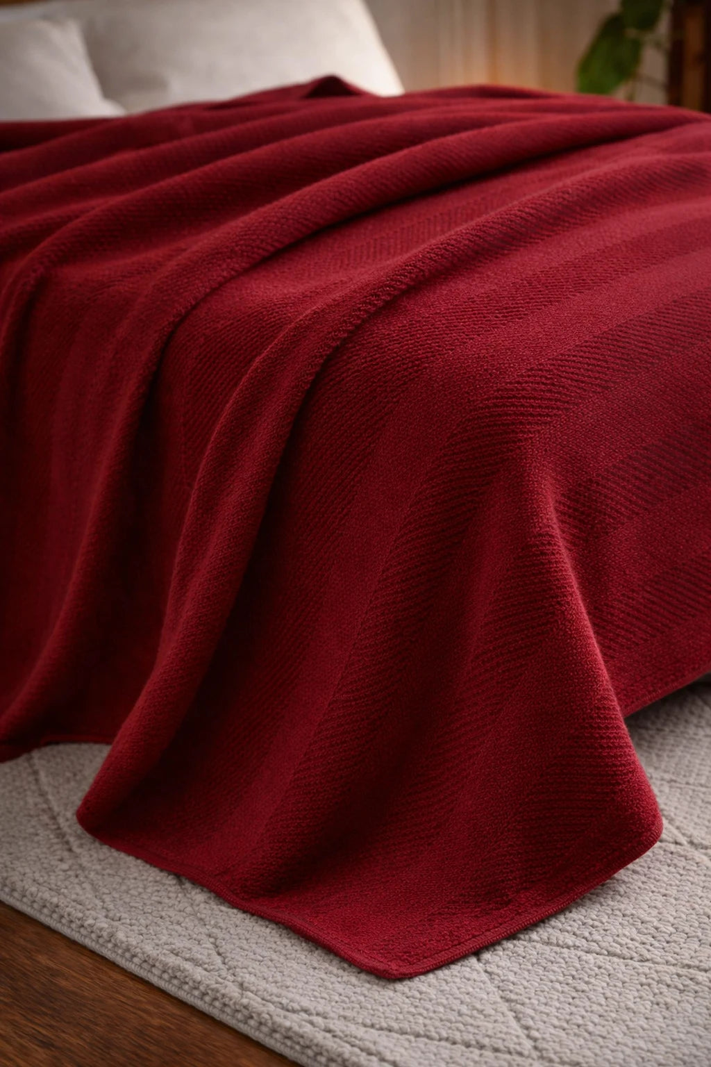 Textured Chevron Woven Cotton Blanket – Cozy All-Season Throw in Rich Maroon