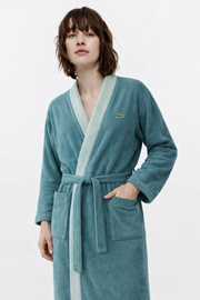Lacoste Premium Cotton Bathrobe | 100% Cotton Unisex Luxury Robe – Light Teal