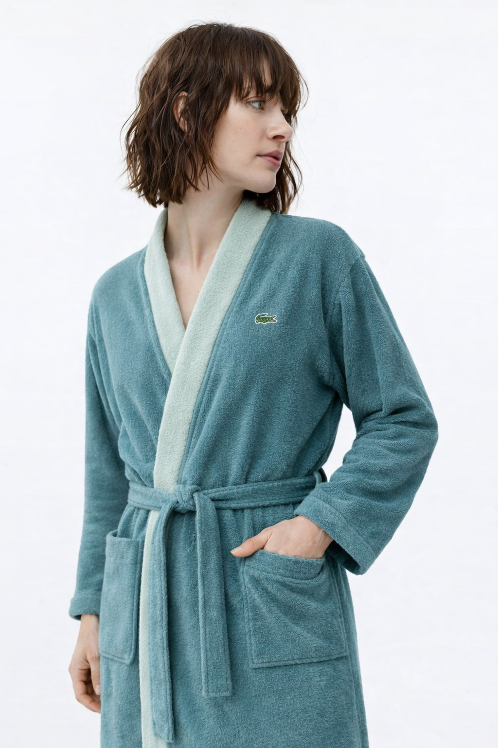 Lacoste Premium Cotton Bathrobe | 100% Cotton | Light Teal
