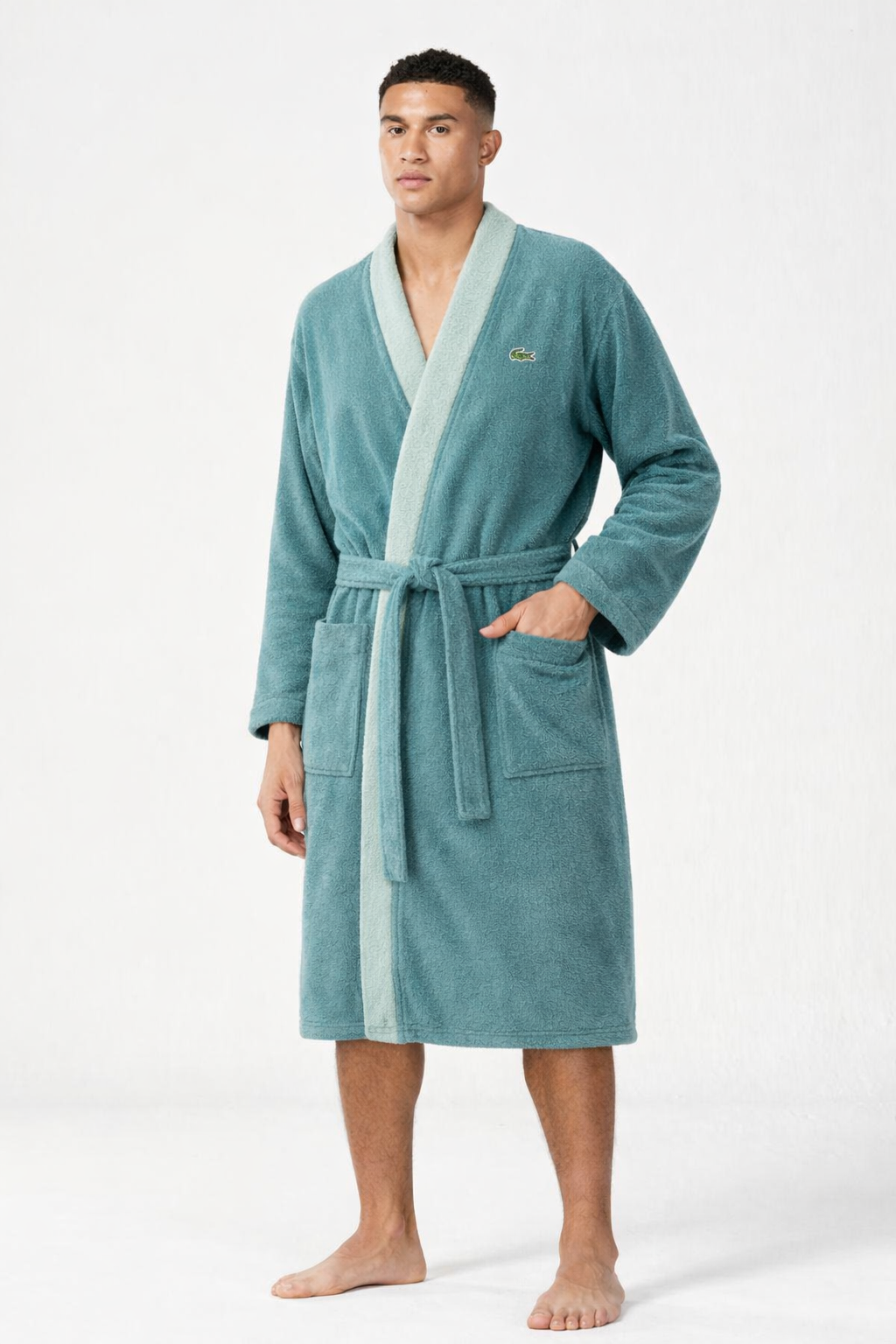 Lacoste Premium Cotton Bathrobe | 100% Cotton | Light Teal