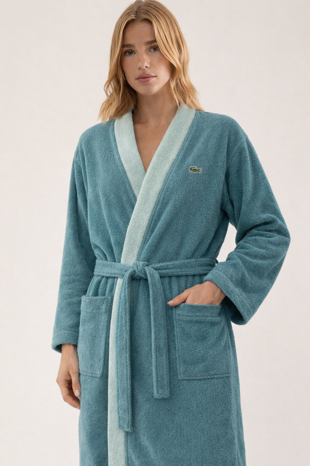 Lacoste Premium Cotton Bathrobe | 100% Cotton | Light Teal