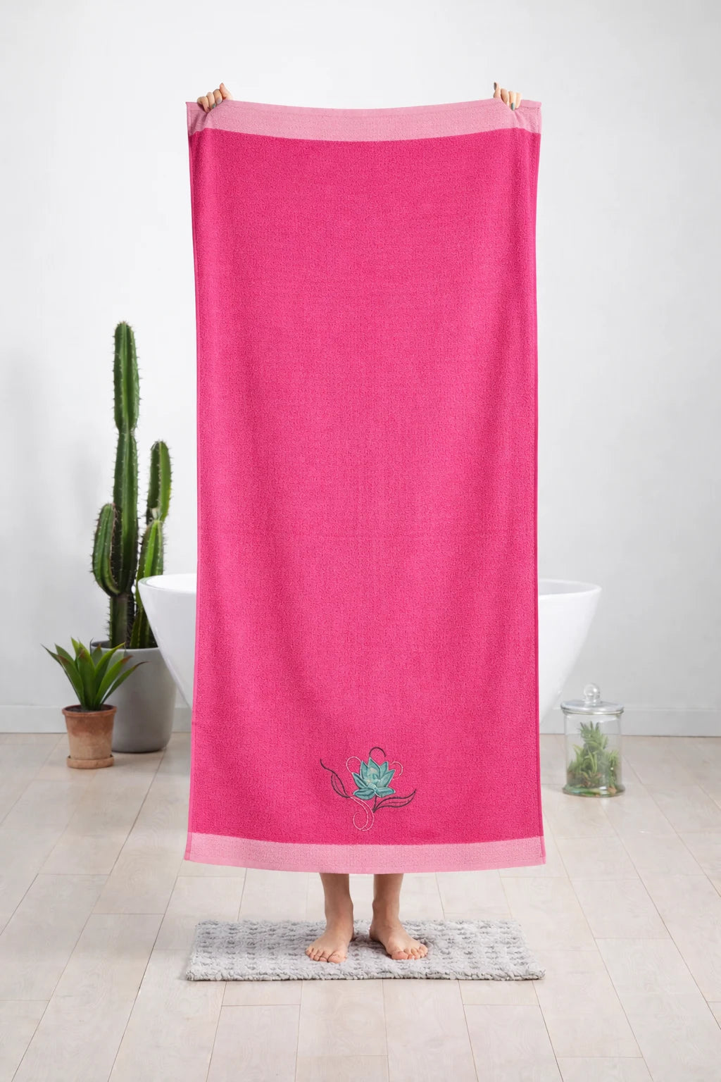 Pink Velvet Embroidery Towel | 30x60 inches | Embroidery Set