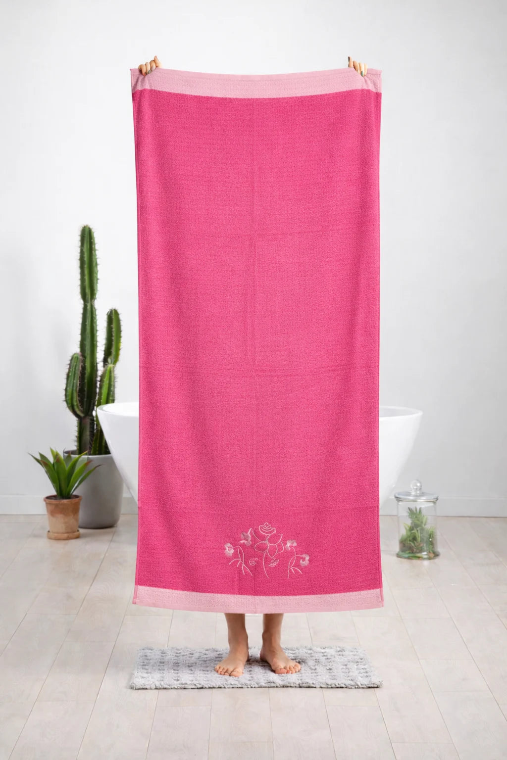 Pink Velvet Embroidery Towel | 30x60 inches | Embroidery Set