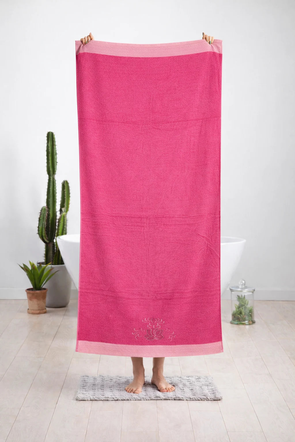 Pink Velvet Embroidery Towel | 30x60 inches | Embroidery Set